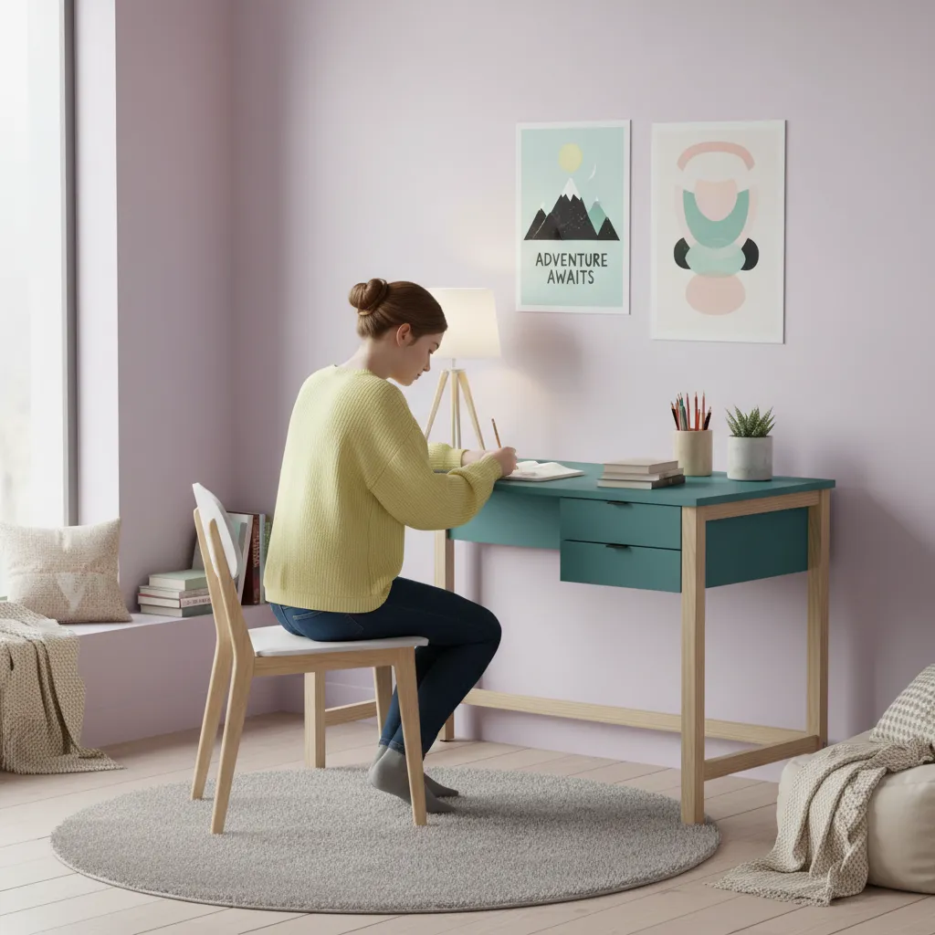 Biurko VERYSIMPL B-DES7 w pokoju nastolatki, styl scandi