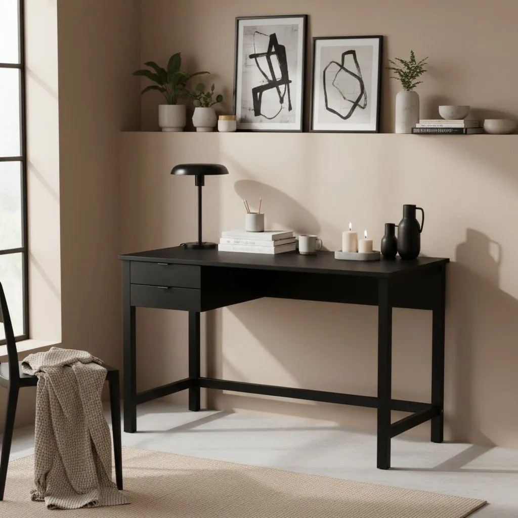 Czarne biurko VERYSIMPL B-DES7 w minimalistycznym gabinecie loft