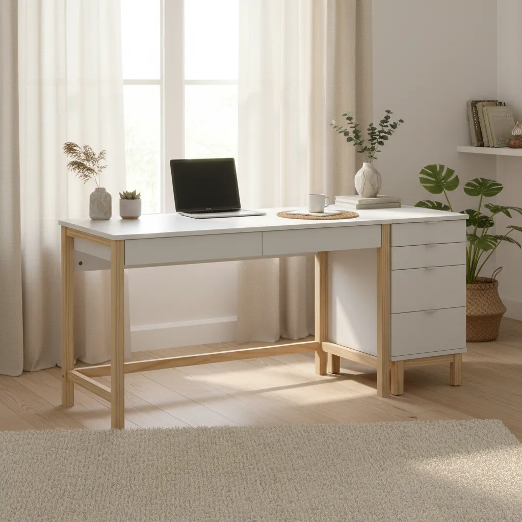 Biurko z kontenerem VERYSIMPL B-DES5/2 + D-DES5 w domowym biurze scandi — 6 szuflad
