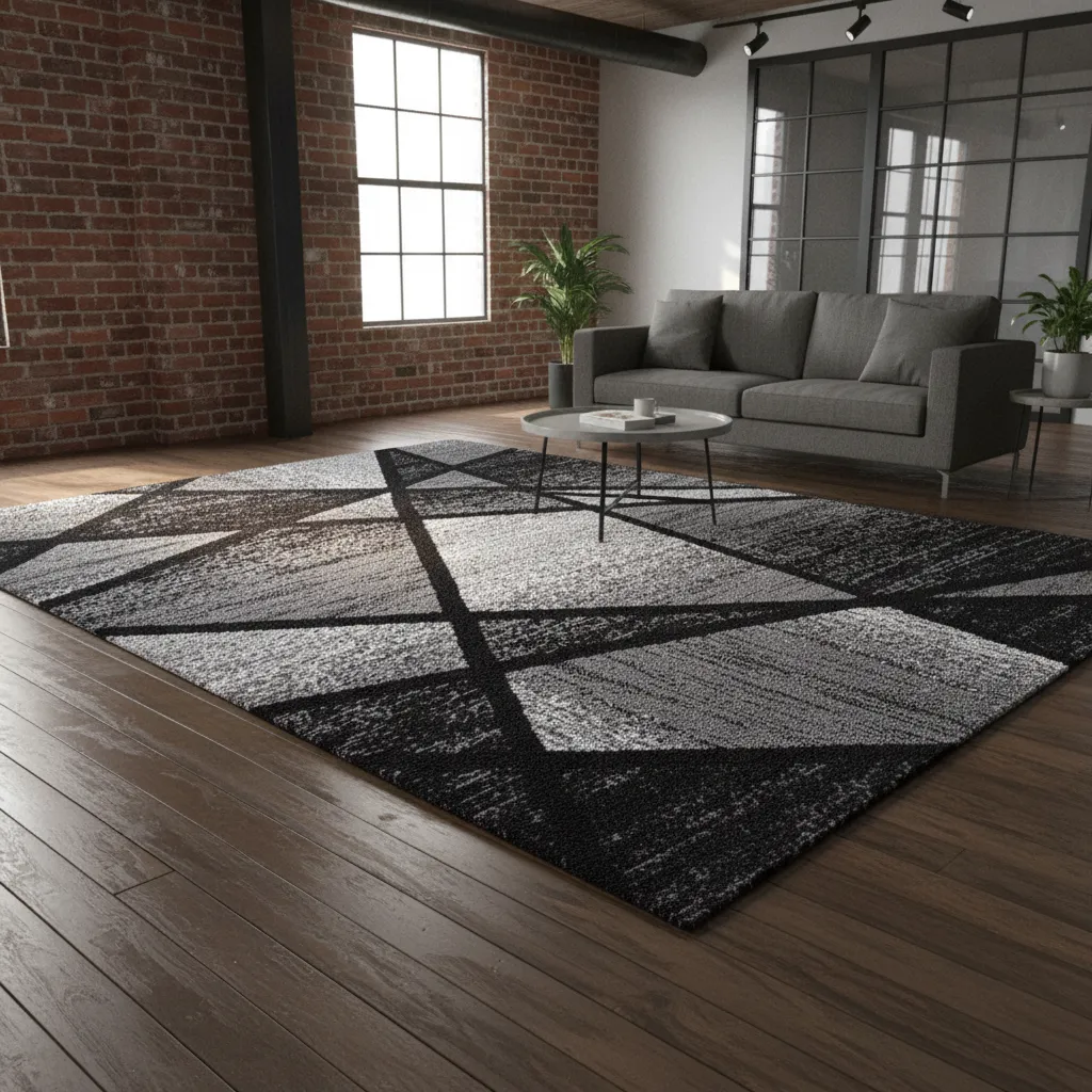 Nowoczesny dywan geometryczny Dywanopol w loftowym salonie