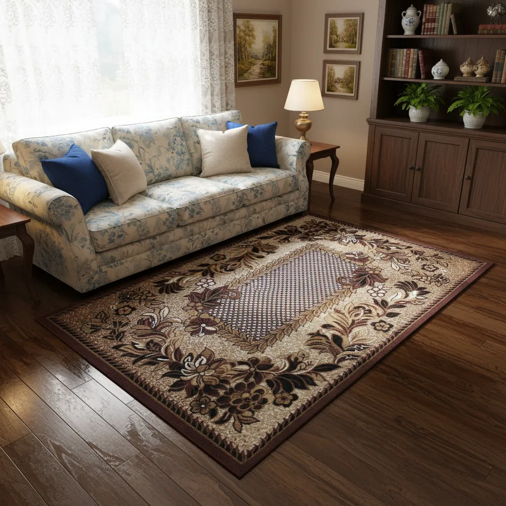 Klasyczny brązowy dywan Dywanopol Alfa 01 w salonie