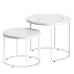 Stolik kawowy okrągły 2szt - marmur / nogi białe