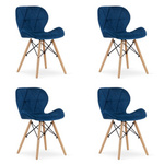 Komplet 4 krzeseł welurowych pikowanych LAGO - Granatowe krzesła z aksamitu do kuchni