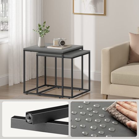 Zestaw kwadratowych stolików kawowych - czarne nogi i szary blat - Komplet 2 sztuk