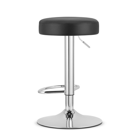 Stołek barowy z ekoskóry ROJST - Okrągły, obrotowy hoker z chromowaną podstawą