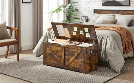 Brązowy ozdobny kufer drewniany - Skrzynia drewniana schowek (Brąz Vintage) VASAGLE LSB060T01