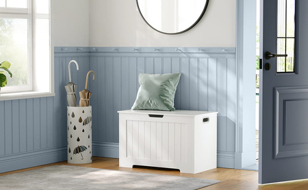 Biały ozdobny kufer drewniany z siedziskiem - Skrzynia drewniana schowek - VASAGLE LHS11WTV1