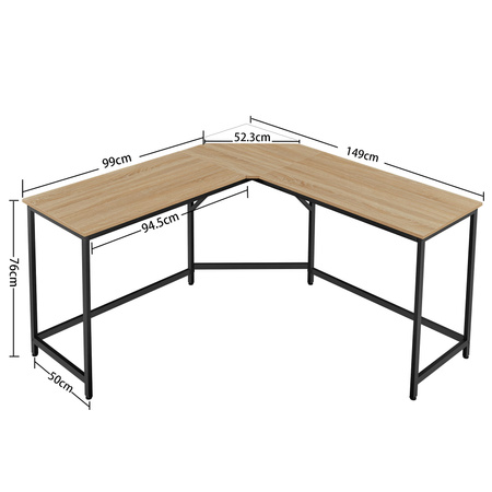 Industrialne biurko narożne - Biurko loftowe w kształcie litery L (Dąb Sonoma) VASAGLE LWD073B11