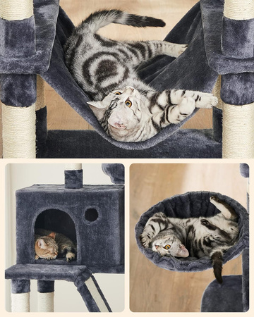 Ciemnoszary drapak dla kota 206cm - Domek, budka, drzewo i wieża - PCT190G01