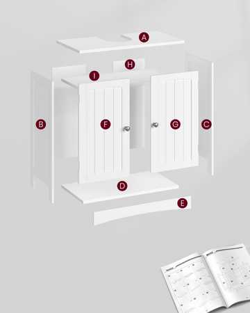 Klasyczna biała szafka pod umywalkę nablatową 60cm - VASAGLE BBC01WT