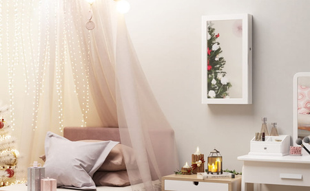 Biała szafka na biżuterię z lustrem - Lustro z szafką na biżuterię - SONGMICS JBC51W