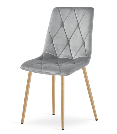 "Krzesło LIBRA - jasny szary aksamit / nogi kolor drewna x 4"