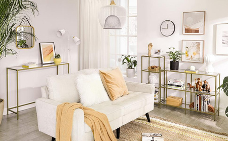 Konsola do przedpokoju - Złota konsola do salonu ze szklanym blatem VASAGLE LGT26G