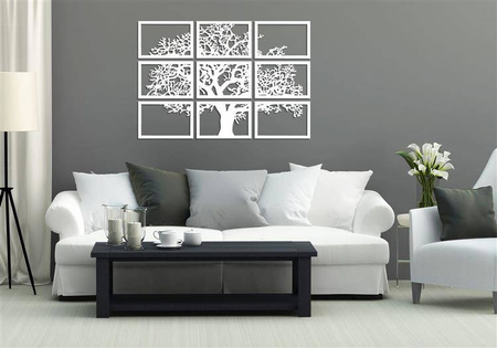 DEKORACYJNY TRYPTYK AŻUROWY, DRZEWO ŻYCIA, DEKORACJA ŚCIENNA 3D, MOZAIKA, ORNAMENT, 90 x 132 cm, BIAŁY