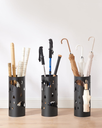 Czarny stojak na parasole - Okrągły, metalowy parasolnik z haczykami SONGMICS LUC024B01