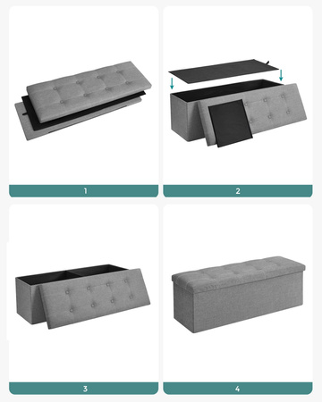 Składana pufa ze schowkiem - Szara pufa do przechowywania 110cm SONGMICS LSF077G05V1