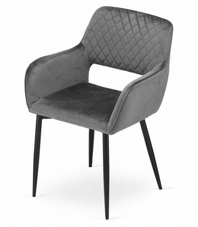 Tapicerowany fotel AMALFI - Szare, welurowe krzesło kubełkowe z podłokietnikami