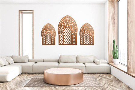 DEKORACYJNY PANEL AŻUROWY, OKNO MAROKAŃSKIE, DEKORACJA ŚCIENNA 3D, ORNAMENT, TRYPTYK  , MIEDZIANY