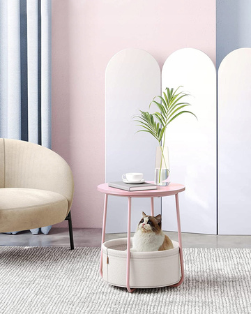 Różowy okrągły stolik kawowy z koszem 45 cm - Stolik ze schowkiem - SONGMICS - LET223R61