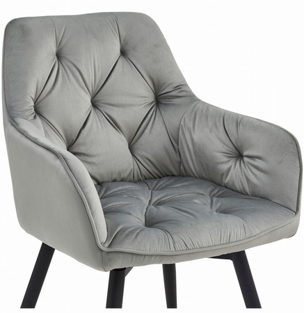 Krzesło JORK360 szare obrotowe tapicerowane – z aksamitu, na czarnych metalowych nogach