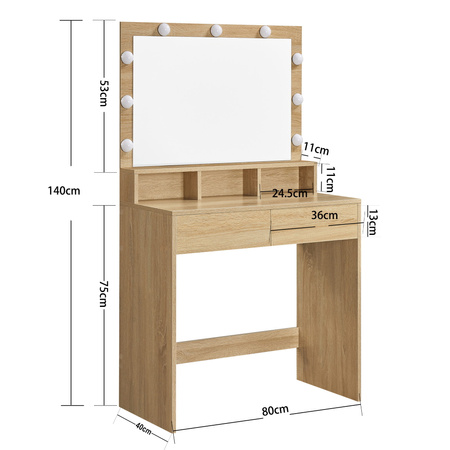Toaletka kosmetyczna z lustrem i oświetleniem (Dąb Sonoma) VASAGLE RDT120T11