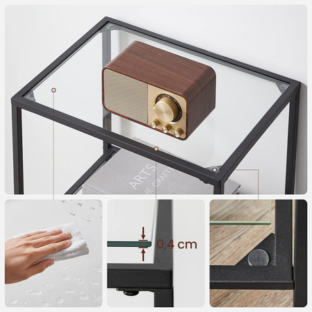 Czarny szklany regał do salonu - Metalowa 4-poziomowa półka Loft - VASAGLE LGT028B61