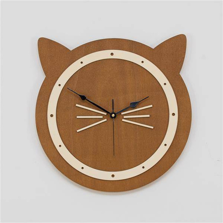 Dekoracyjny zegar DLA MIŁOŚNIKÓW KOTÓW 40x40 cm wykonany ze sklejki brzozowej i pokryty bejcą sosna