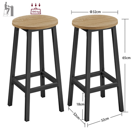 Taborety do kuchni - Stołki barowe - Hokery 2 sztuki (Dąb Sonoma) VASAGLE LBC032B11