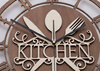 Dekoracyjny zegar ścienny KITCHEN wykonany ze sklejki, kolor orzech
