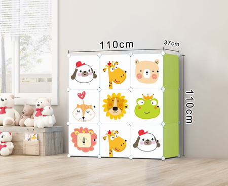 Zielona szafka modułowa na zabawki - Regał modułowy dla dzieci 9 sztuk - W01