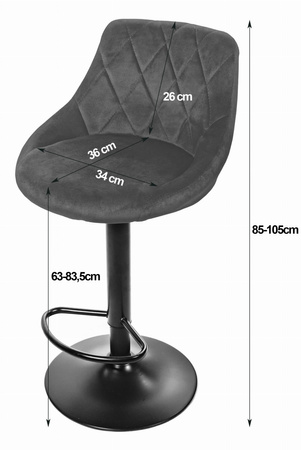Welurowe hokery KAST - Czarne tapicerowane krzesła barowe z oparciem i regulacją (zestaw 2)