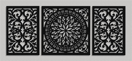 DEKORACYJNY OBRAZ AŻUROWY 3D, DEKORACJA ŚCIENNA, GIOVANNA, TRYPTYK, ORNAMENT, 70 x 168 cm , CZARNY