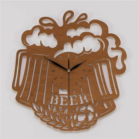 Oryginalny zegar ścienny z motywem kufla piwa BEER 50x50 cm, kolor drewna