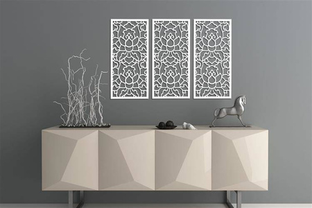 DEKORACYJNE PANELE AŻUROWE, ZESTAW 3 DEKORÓW, LOTOS STYLE, DEKORACJA ŚCIENNA 3D, 90 x 126 cm, CZARNY