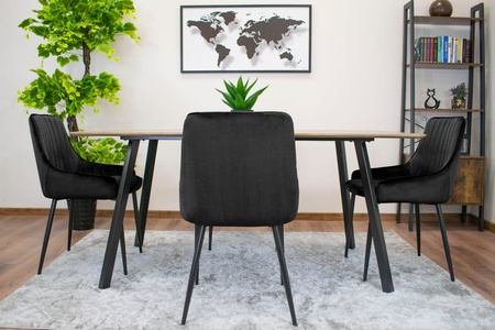 Czarne tapicerowane krzesła z bokami MONZA (3 sztuki) - Proste welurowe krzesła