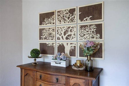 DEKORACYJNA, AŻUROWA MOZAIKA, TREE OF LIFE, 9 CZĘŚCI, BEJCA