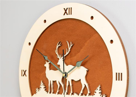 Dekoracyjny zegar ścienny JELONKI wykonany ze sklejki, ORNAMENTI