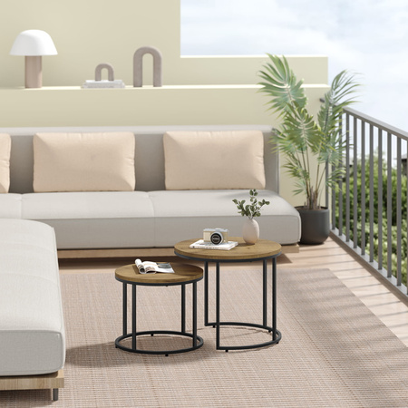 Zestaw 2 stolików kawowych okrągłych - Loftowy podwójny stolik kawowy