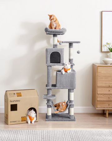 Szary drapak dla kota 155cm - Domek, legowiska, wieża, budka - PCT192W01