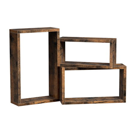Kwadratowe półki na ścianę CUBE - Brązowe półki ścienne 3 sztuki - VASAGLE LWS094X01