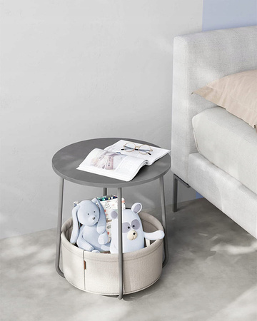 Szary okrągły stolik kawowy z koszem 45 cm - Stolik ze schowkiem - SONGMICS - LET223G49