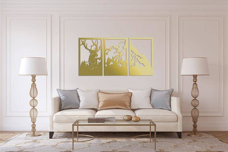 DEKORACYJNY TRYPTYK AŻUROWY,JELEŃ, GÓRY, DEKORACJA ŚCIENNA 3D, ORNAMENT, 80 x 140 cm, BIAŁY