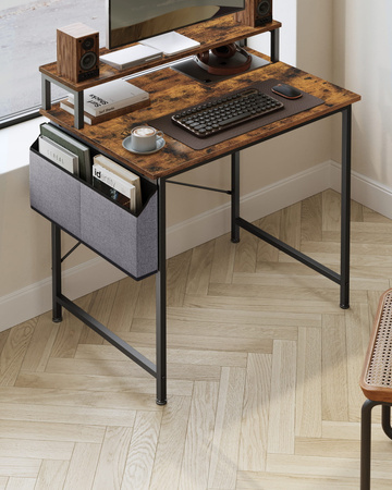 Małe loftowe biurko komputerowe z nadstawką i torbą na dokumenty - VASAGLE LWD080B01V1