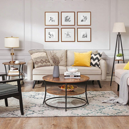 Mały okrągły stolik kawowy 55 cm Loft - Rustykalny stolik do salonu - VASAGLE LET56BX