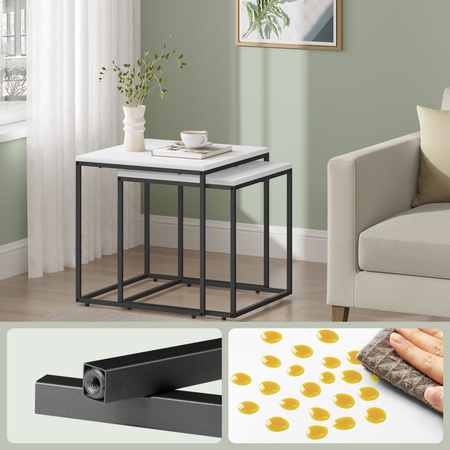 Zestaw 2 stolików do salonu - czarne nogi I biały blat - Loftowe stoliki kawowe