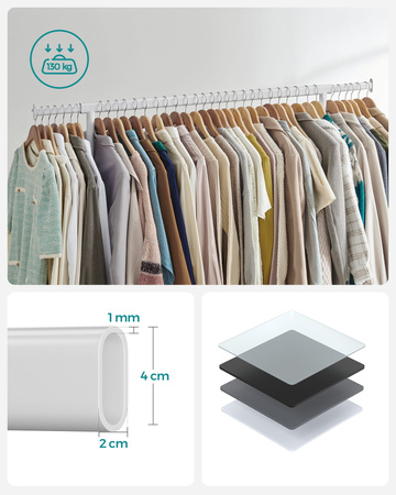 Metalowy stojak na ubrania na kółkach - Biały wieszak na ubrania - SONGMICS HSR011W01V1