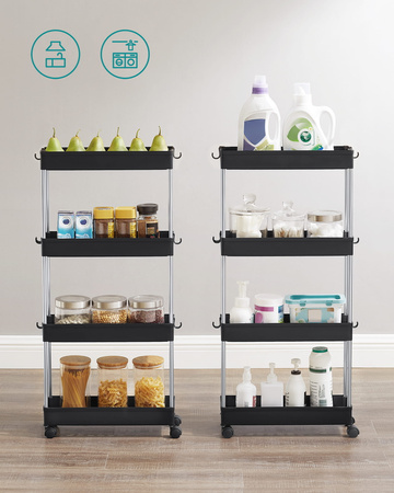 Czarny regał na kółkach - Wózek półka na kółkach (4 półki) - SONGMICS KSC008B01