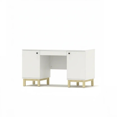 Biurko VERYSIMPL B-MODEL-2 - dwie boczne szafki, szeroka szuflada podblatowa, szer. 140–160 cm