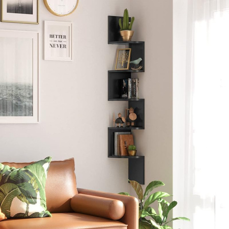 Narożna półka na książki - Narożny regał - Czarna półka ścienna - VASAGLE LBC072B01