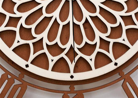 Duży, okrągły zegar ścienny z motywem francuskie rozety, kolor drewna